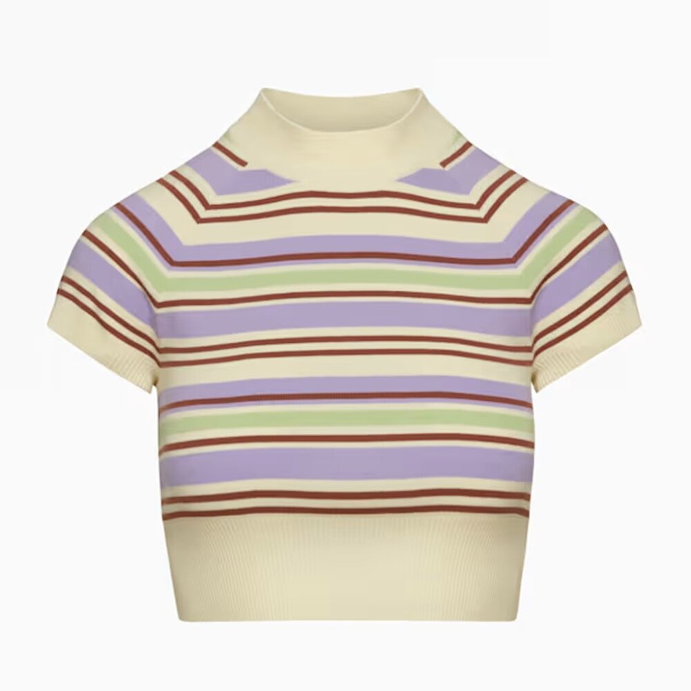 Aritzia Sunday Best Hardy Vanilla Yogurt and Lavandin Short-Sleeve Mock Neck Top